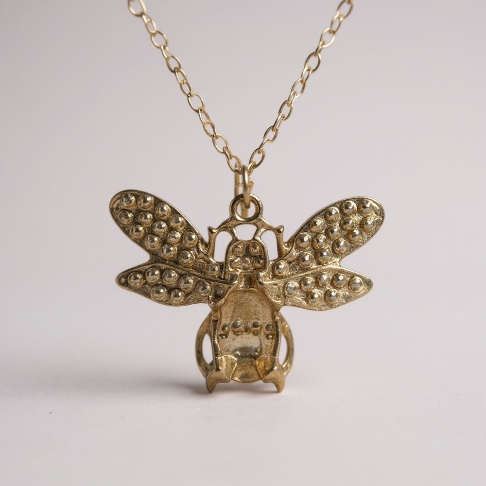 Vintage Bee Pendant  Gold and White Pendant Necklace - Picture 2 of 6